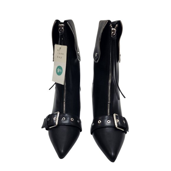 A New Day Black Pointed Toe Zippered Ankle Boots Buckle Detail Size 9.5  Womens - Picture 2 of 10